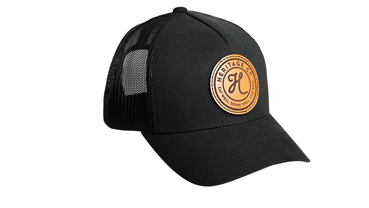 HERITAGE Circle Logo on Black Retro Trucker Hat