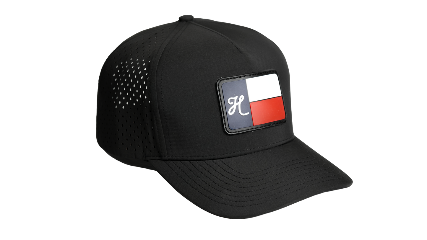 "H" Large Flag on Black Perforated Hat