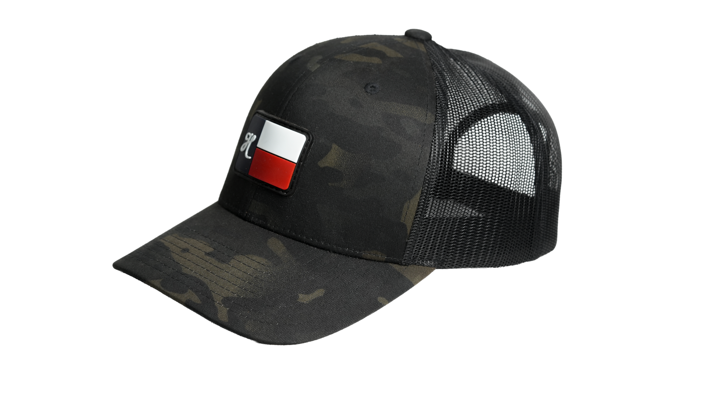 "H" Small Flag on Camo Trucker Hat