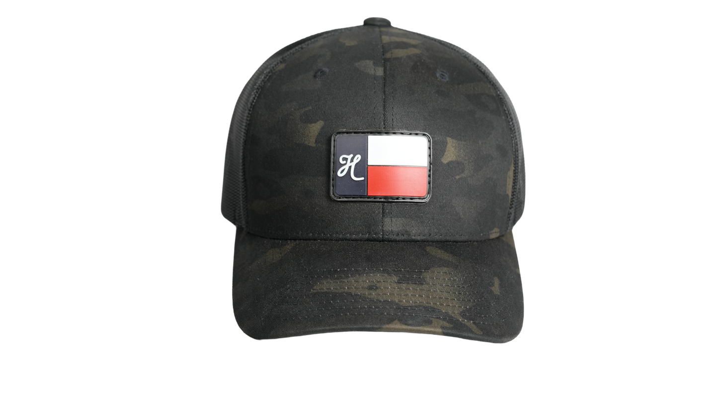"H" Small Flag on Camo Trucker Hat