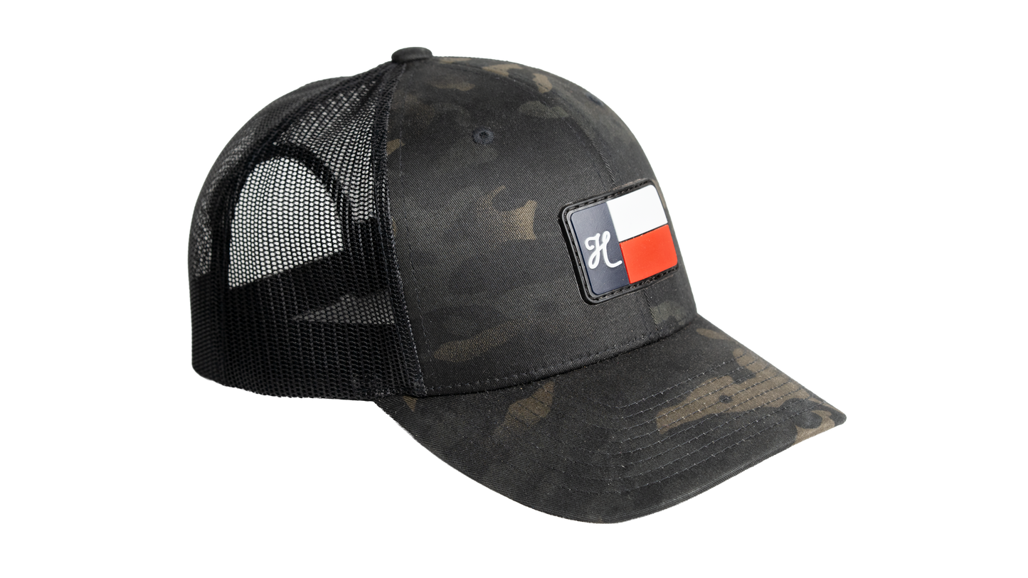 "H" Small Flag on Camo Trucker Hat