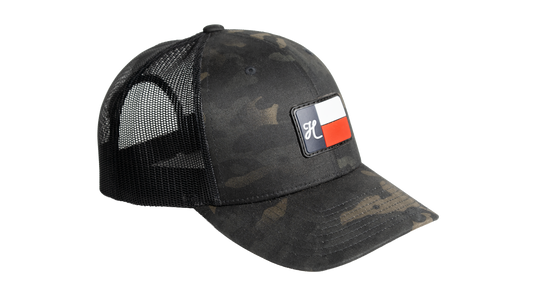"H" Small Flag on Camo Trucker Hat